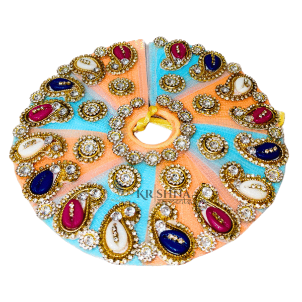 Laddu Gopal Dress | Peach & Blue Stone Studded Vastra - Image 2