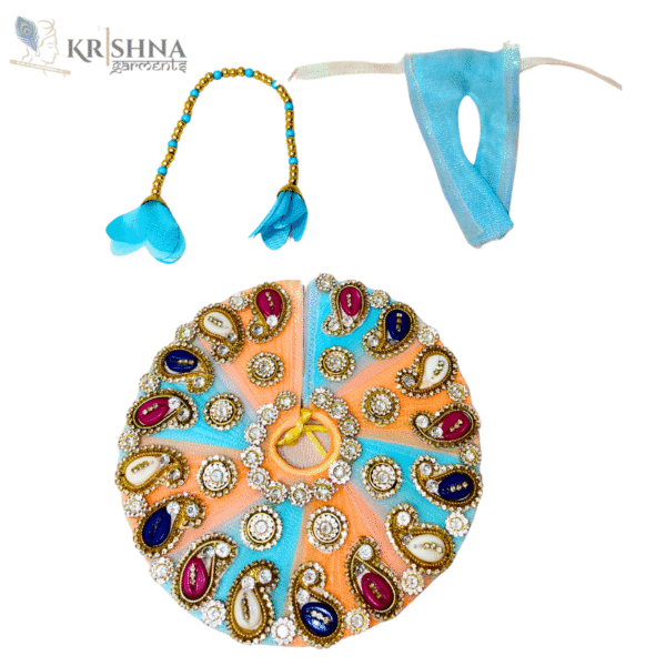 Laddu Gopal Dress | Peach & Blue Stone Studded Vastra - Image 3