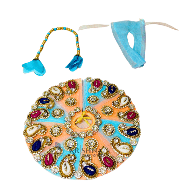 Laddu Gopal Dress Peach & Blue with Stones | Krishna Garments