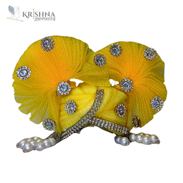 Yellow Laddu Gopal Mukut with Stones | Krishna Garments