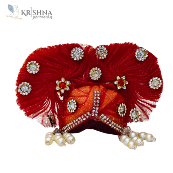 Red Laddu Gopal Mukut with Stones | Krishna Garments